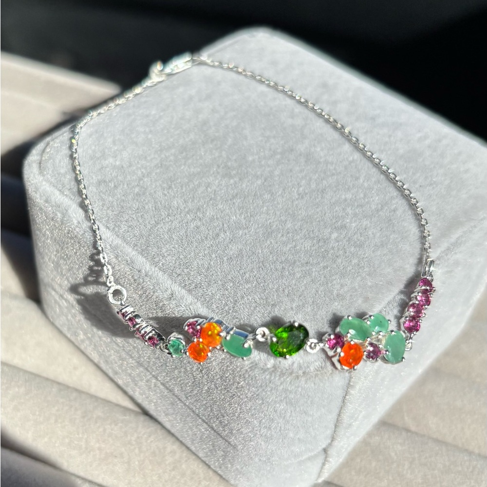 Elegant RARE multi Natural gemstone Bracelet in 925 Sterling Silver Setting 8”